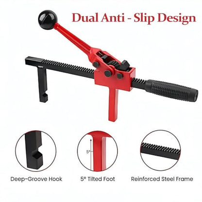 Chain Link Fence Stretcher Tool, Ratcheting Wire Fence Puller for Barbed & Woven Wire, 3"–12" Tension Range, One-Hand Operation with Tilted Base & Secure Hook for Farm, Yard & Field Work