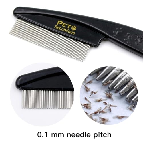 Pet Republique Dog and Cat Flea Comb - Fine and Flexible Pins, Removes Fleas, Mites, Ticks, Dandruff Flakes - Grooming Tool for Most Pets