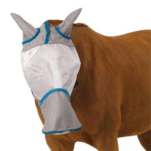Ovation Super Fly Long Nose Horse Fly MASK, Grey/Teal, Oversize
