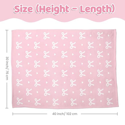 Bow Minky Baby Blanket 30 x 40 Inches for Girls, Soft Plush Receiving Blanket with Dotted Back, Gift for Toddler Newborn Infant Christmas Birthday Baby Shower - color: Bow 3