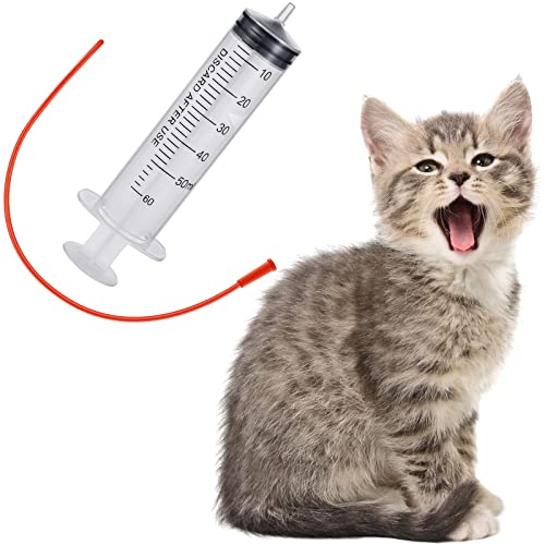 3 Sets Puppy Kitten Feeding Tube Kit, 3 Pcs 60 ml Clear Plastic Goat Syringe 3 Pcs 14 FR Red Rubber Feeding Tube, Feeding Syringe Feeding Tube Supplies for Lamb Goat Animals