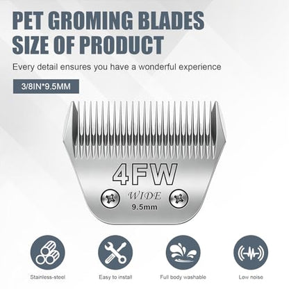 BILLAR® 4FW Dog Grooming Wide Blade,Detachable Pet Dog Grooming Blades,Compatible with Andis,Oster A5,Wahl km10 Clippers.Cutting Length 3/8 in(9.5mm) - size: 4FW