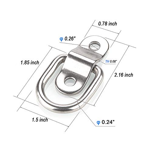 12 Pack Tie Down Rings with Mounting Bracket, Heavy Duty Stainless Steel Lashing Ring D-Ring Anchor Point, 1/4" Surface Mount for Trailer Truck Hauling, Cargo Load, RV Pickup Camper and Boats
