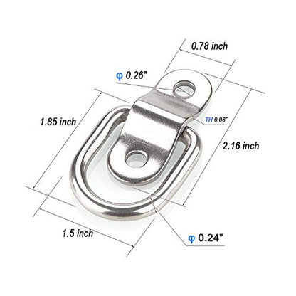 12 Pack Tie Down Rings with Mounting Bracket, Heavy Duty Stainless Steel Lashing Ring D-Ring Anchor Point, 1/4" Surface Mount for Trailer Truck Hauling, Cargo Load, RV Pickup Camper and Boats