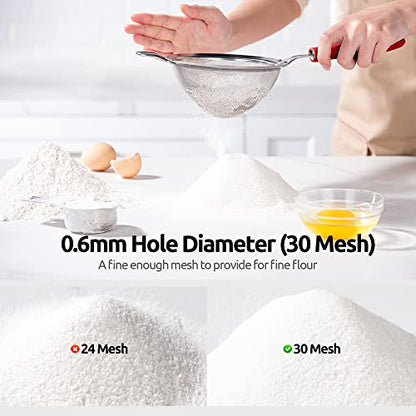 18/8 Stainless Steel Mesh Strainer: U-Taste 5.5 Inch Kitchen Fine Mesh Sieve Food Colander with Riveted Sturdy Silicone Handle and 30 Mesh Hole for Straining Flour, Pasta, Fruit, Quinoa (Red) - color: (4) Red, size: Medium (5.5 x 13 in)