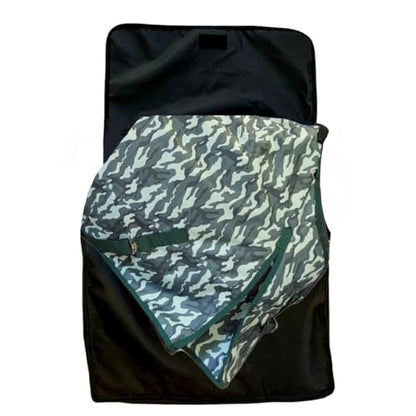 AJ Tack 1200D Waterproof Winter Horse Blanket with Storage Bag - 400g Heavyweight Turnout with Fleece Collar, Shoulder Gussets & Tail Flap - Camouflage 80" - size: 80