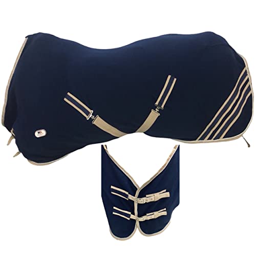 Majestic Ally Anti Pill Fleece Horse Blanket /Sheet with Silver Braided Rope (Navy, 78) - color: Navy, size: 78