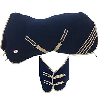 Majestic Ally Anti Pill Fleece Horse Blanket /Sheet with Silver Braided Rope (Navy, 78) - color: Navy, size: 78