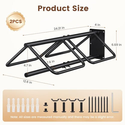 2 Pcs Saddle Rack Wall Mount with Saddle Pad Bar, 120-lb Capacity Heavy Duty Steel Horse Saddle Stand, Blanket Holder Tack Storage for Western English Saddles, Tack Room Barn Organizer, Black