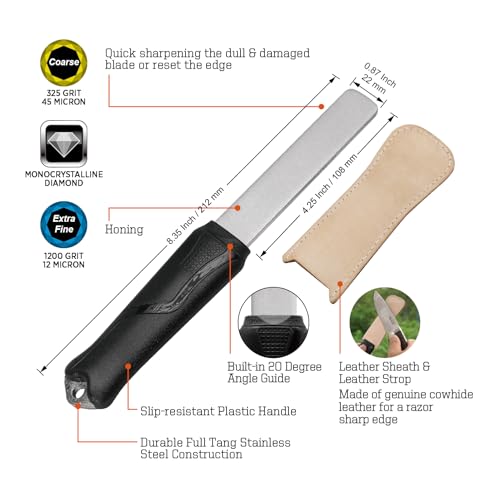 SHARPAL 127N Dual-Grit Diamond Sharpening Stone File - style: Sturdy Handle with Leather Strop