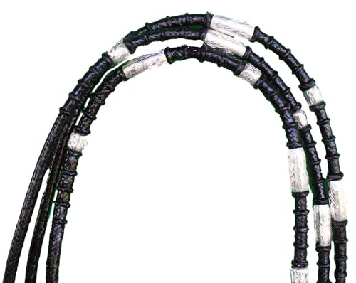 Pro Rider Horse Braided Leather Rawhide Romal Reins Silver Black Tack 6653