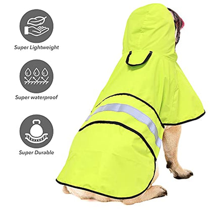 Waterproof Puppy Rain Jacket - Adjustable Reflective Dog Raincoat, Lightweight Dog Hooded Slicker Poncho Raincoats for Small to X- Large Dogs and Puppies (Neon Green, Small) - color: Neon Green, size: Small
