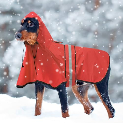 Waterproof Reflective Dog Raincoat - Adjustable Hooded Slicker Poncho Pet Rain Coat, Lightweight Dog Rain Jacket for Small to X- Large Dogs and Puppies (Red, Large) - color: Red, size: Large