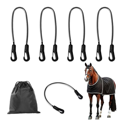 5 Pack Horse Blanket Straps Adjustable Elastic Tail Strap, Stretch Horse Rug Tail Strap with Double Ended Clips