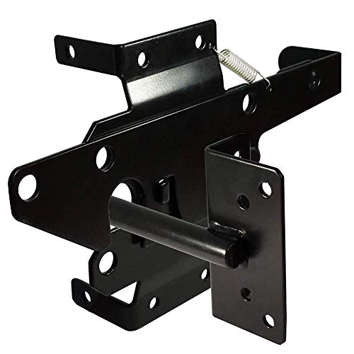 Self-Locking Gate Latch Heavy-Duty for Wood Gate, Steel Black, 1pcs - color: Black