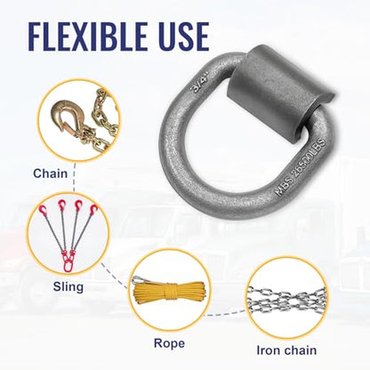4 Pack Weld-On Forged D Ring, Heavy Duty 3/4" D-Ring Trailer Tie Down Anchor with MBS:26,500 lbs for Trailer, Truck Cargo, RV, ATV Tiedowns, Farm Applications and More. - size: 3/4”-4pack