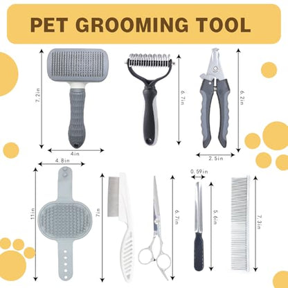 Dog Brush & Pet Grooming Kit for Dogs and Cats, 8 Tools with Storage Pouch