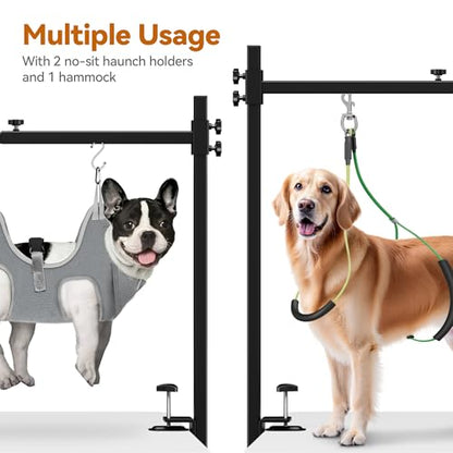 H Shape Dog Grooming Arm for Table, S Size Hammock, 42" H, 31-43" W | Heavy Duty, Adjustable Grooming Stand, Clamp Fits up to 2.76", with Hammock & 2 Nooses for Home Grooming & Nail Trimming - size: S Hammock (Leg Spacing: 4.5–9.5″)