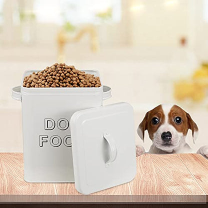 Pethiy airtight Dog Treat container bin and DOG Food Storage Tin with Lid With Handle |4-5 lbs Capacity | Serving Scoop Included -White - color: White(DOG FOOD)