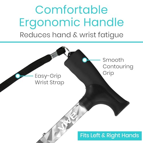 Vive Folding Cane - Foldable Walking Cane for Men, Women - Fold-up - color: Grey Poly
