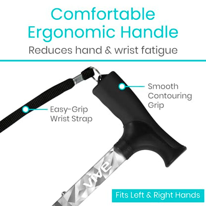 Vive Folding Cane - Foldable Walking Cane for Men, Women - Fold-up - color: Grey Poly