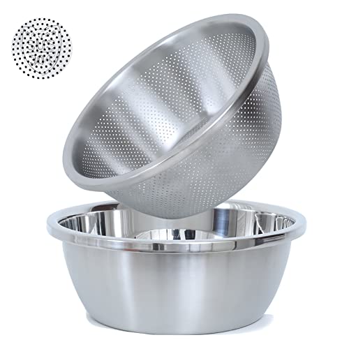 304 Stainless Steel Microporous Colander, 5QT Large Capacity with Mixing Bowl For washing vegetables, fruit and rice and for draining cooked pasta(2PC) - color: Primary Colors, size: 5qt