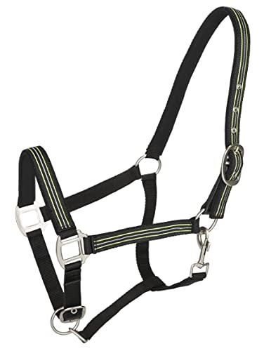 TuffRider Adjustable Nylon Breakaway Halter-Padded Crown & Nickel Hardware- Black/Lime Green/Gray- O - color: BLACK/LIME GREEN/GRAY, size: Oversize