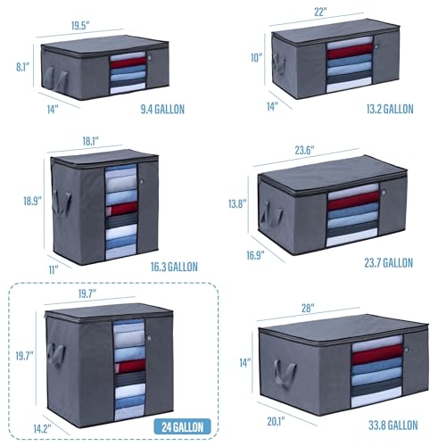 VENO 3 Pack X-Large Clothes Storage Bag w/ Reinforced Handle 24 Gallon | Thick Container Bins Organizer for Blankets, Comforters, Bedding, Foldable w/ Sturdy Zipper, Clear Window(Tall 24 Gallon) - size: Tall, 24 Gallon, Set of 3