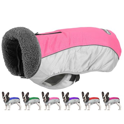 Petglad Dog Coat, Waterproof Ripstop Dog Winter Jacket with Leash Hole, Reflective Adjustable Warm Pet Fleece Snow Sweater for Small Medium Large Dogs - Pink, S - color: Pink, size: S