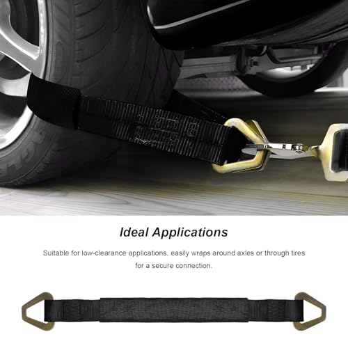 2" x 29" Premium Axle Tie Down Strap with D Rings, Heavy Duty Auto Towing Tie-Down Strap with Protective Sleeve, 6614 Lbs Load Capacity Axle Straps for Securing Car Transport (Black) - color: Black
