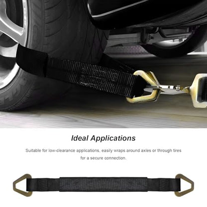 2" x 29" Premium Axle Tie Down Strap with D Rings, Heavy Duty Auto Towing Tie-Down Strap with Protective Sleeve, 6614 Lbs Load Capacity Axle Straps for Securing Car Transport (Black) - color: Black