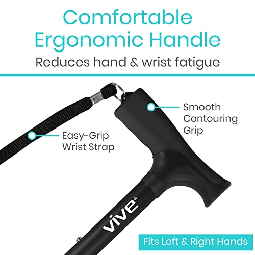 Vive Folding Cane - Foldable Walking Cane for Men, Women - Fold-up, Collapsible, Lightweight, Adjustable, Portable Hand Walking Stick - Balancing Mobility Aid - Sleek, Comfortable - color: Black