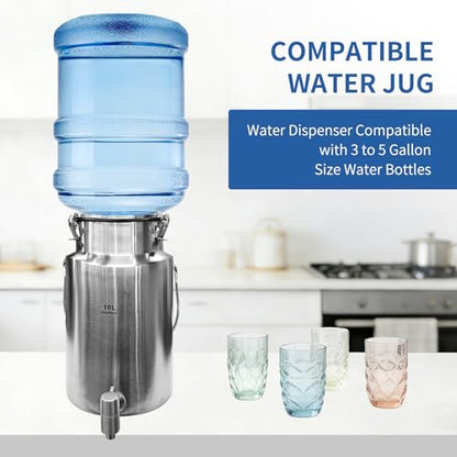2.6 Gallon Water Dispenser,304 Stainless Steel Milk Can with Spigot,10L Water Jug,Airtight Food Storage Bucket,Leak-proof Liquid Storage Container with Tight Lid and Long Swivel Handle,Oil Pail