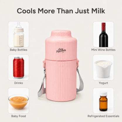 Portable Breast Milk Cooler 22oz Large Capacity with 2-Bottle for Outdoor - color: Pink