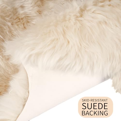 Premium Champagne Sheepskin Rug Genuine Double 2x6ft Pelt Fluffy Fur Rug for Bedrooms - color: Champagne, size: 2' x 6' (Natural)