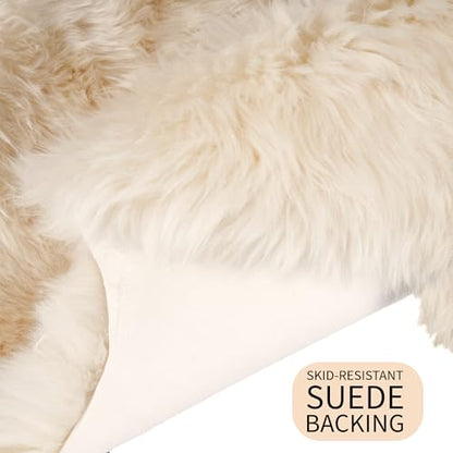 Premium Champagne Sheepskin Rug Genuine Double 2x6ft Pelt Fluffy Fur Rug for Bedrooms - color: Champagne, size: 2' x 6' (Natural)