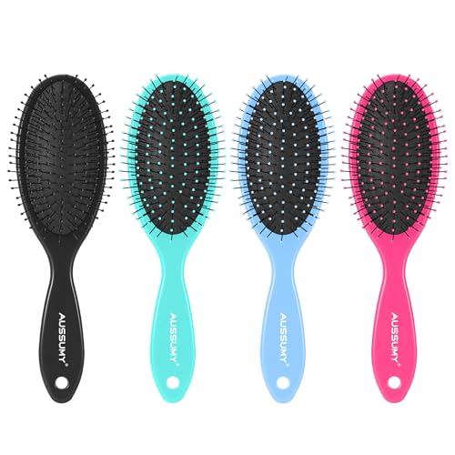 4 Pack Detangling Hair Brush - Air Cushion Detangler Hairbrush with Ultra Soft Bristles for Effortless Tangle Removal For Wet Dry Damaged Curly Fragile Hair for Women Men Boys Girls Adult Kids - color: Black+Green+Blue+Red