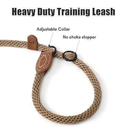 Mile High Life Heavy Duty Slip Lead No Pull Leash w Leather-Reinforced Ends - color: Brown, size: 4 Feet