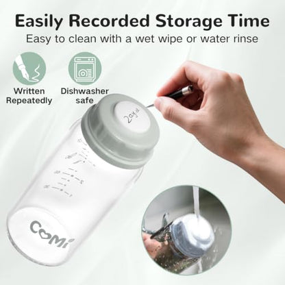 COMI Natural Glass Baby Bottle,Standard Neck Breastmilk Storage Bottle for Fridge,Breast Milk Container,Breast Pump Bottle Compatible with Medela Breast Pump,BPA Free,6PCS (5oz,6 Gray Lids) - style: 6Gray