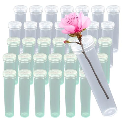 Plastic Stem Water Tubes, Clear+Green, 50Pcs, 2.8 Inches - color: Clear + Grren