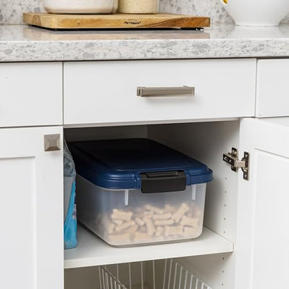 IRIS USA Airtight Dog Food Storage Container, Up to 14 lbs, Dog Cat Bird and Other Pet Food Treats Storage Bin, Dog Cat Wet Food Cans, Keep Fresh, BPA Free, Stackable, Navy - size: 14 lbs