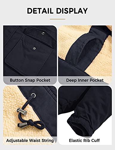 Soularge Women's Winter Plus Size Sherpa Lined Jacket with Hood | Women's Plus Size Workwear Fit,100% Cotton Outer Shell,Soft Fleece Lining,Windproof Stand Collar - color: Navy, size: 3X