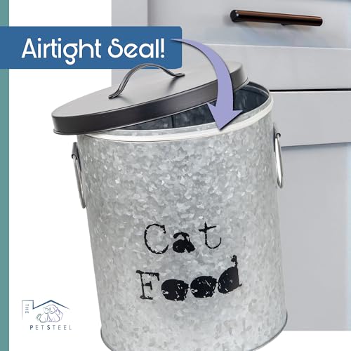 Medium Cat Up To 30lb Pet Food Storage Canister with Scoop – Durable & Airtight for Freshnesss, Minimalist Design & Recyclable, Huge Large Metal Container (Cat Bin - Medium Size) - size: Medium Cat 30lb
