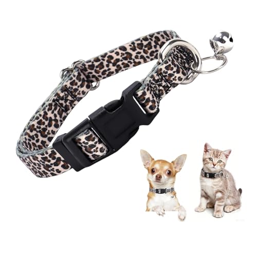 Boy Small Dog Collar with Bell,Leopard XXS/XS Kitten Collar with Buckle - color: 5, size: XS(Neck Fit 8''-12''）