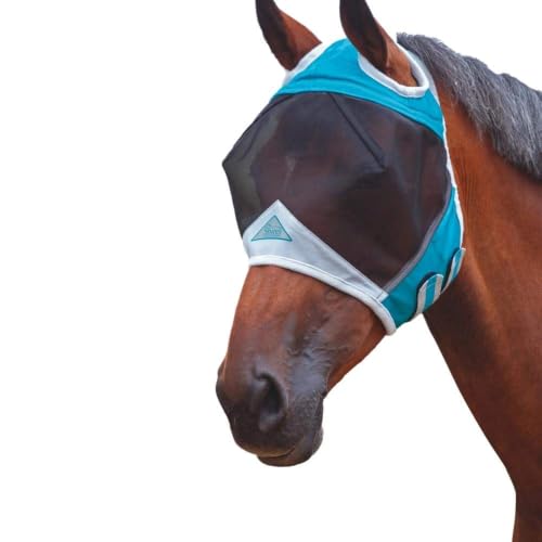 Shires Fine Mesh Fly Mask with Ear Holes – 70% UV Protection Teal/Pony/Single