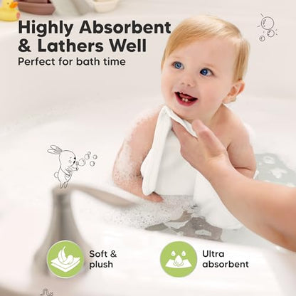 Keababies Baby Hair Brush and Comb Set and Baby Washcloths - Wooden Brush with Soft Goat Bristle - Organic Towels and Washcloths for Newborns, Infants, Kids