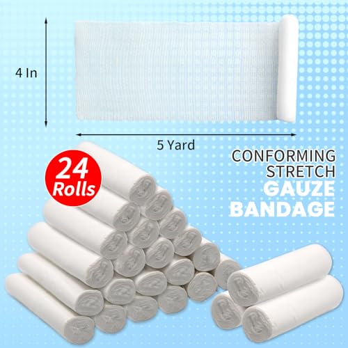 24 Pack Cling Gauze Rolls 4 Inch x 5 Yard, White Rolled Gauze Wraps Vet Wrap for Horses, Pure Cotton Bandage Wrap for First Aid Medical, Wound Care, Pet Dressings, Medical Supplies - size: 24 Pack-4in
