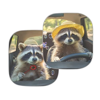 Cute Raccoon 2 PCS Car Window Shades Foldable Automotive Front Window Sunshade Protector Heat and UV Rays That Keeps Vehicle Cool Universal Vehicle Accessories - color: Cute Raccoon