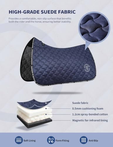Harrison Howard Far Infrared Saddle Pad with Ceramic-Infused Heat Reflection Western Saddle Pad for Daily Riding Training - color: Navy