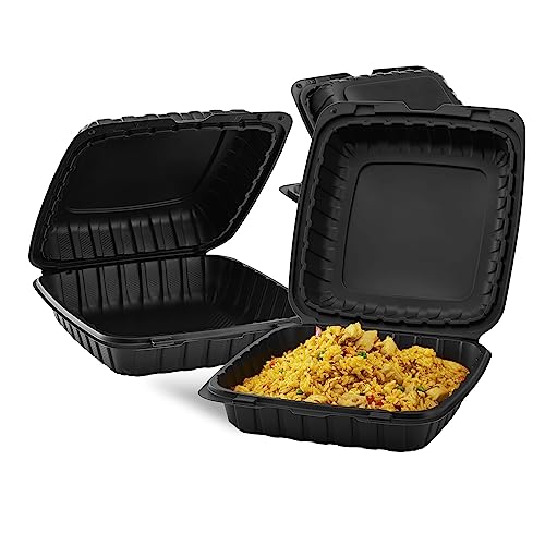 KARAT EARTH Clamshell Take Out Food Containers [9"x9" - 120 ct] To Go Containers | Microwavable, Freezer Safe, Soak-Resistant, Durable, Stackable | Vented for Hot/Cold Foods, Black